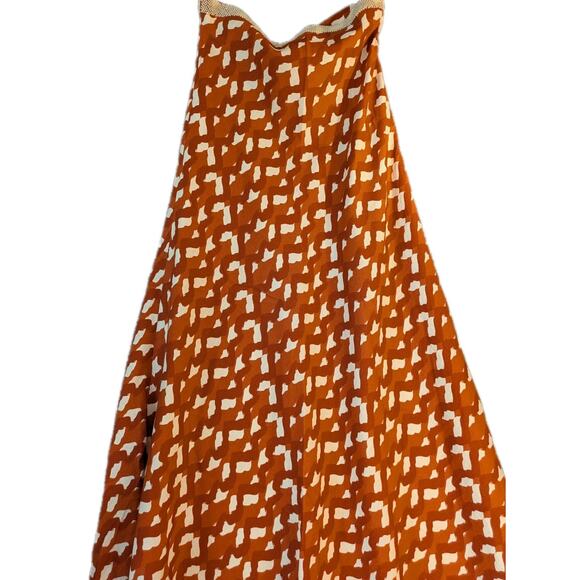 Zara Orange Linen Blend Maxi Skirt M Abstract Print Beaded Belt Side Zip - Picture 6 of 8